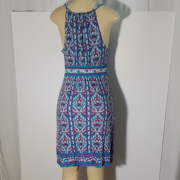 NWT Studio M Elegant Blue and Purple Patterned Dress Size S - Picture 7 of 13